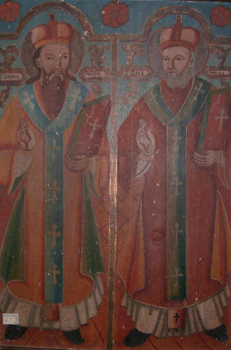 icoană pe lemn; Sfântul Vasile cel Mare și Sfântul Nicloae