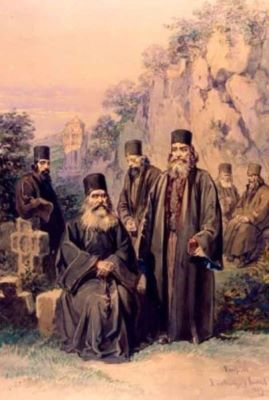 Pictură - Preziosi, Amedeo; Călugări de la Mănăstirea Bistrița