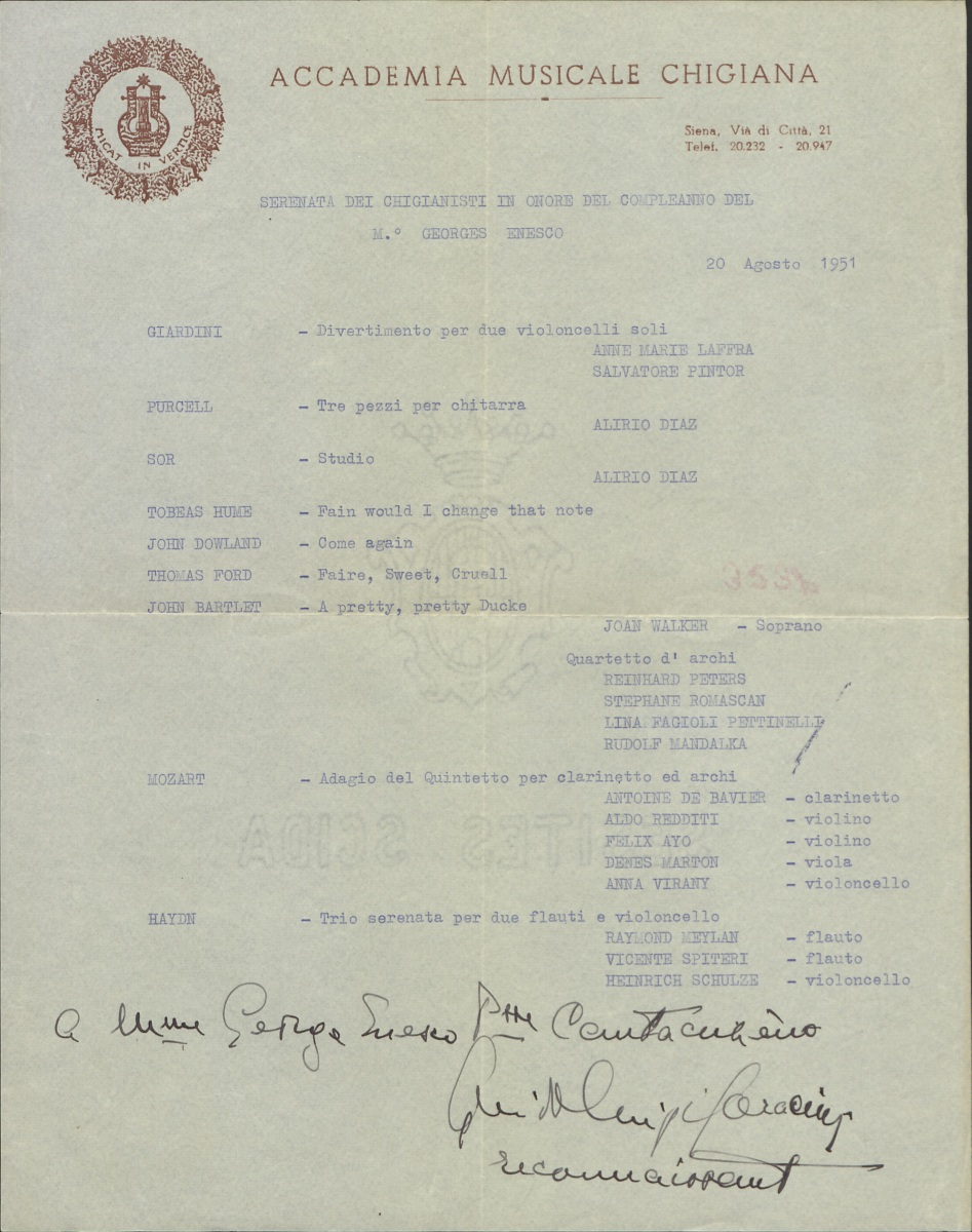 Scrisoare adresată Mariei CantacuzinoEnescu de către contele Guido