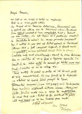 scrisoare - Blaga, Lucian; Blaga către I. Breazu cu rugămintea de a-i publica în „Societatea de mâine” studiul „Daimonion”