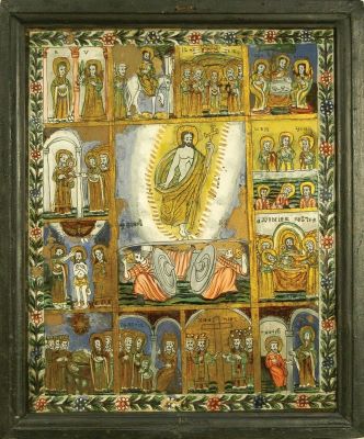 icoană - Poienaru, Ilie; Învierea lui Iisus, cu 12 scene de praznic