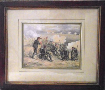 pictură - Jiquidi, Constantin; Grup de dorobanți pe poziție de atac