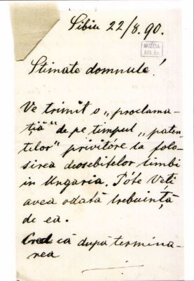 scrisoare - Sterca-Șuluțiu Iosif; Iosif Sterca-Șuluțiu către Aurel Mureșianu