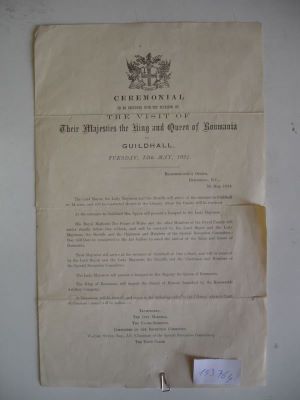 document -  ; Programul ceremonialului vizitei lui Ferdinand și a Mariei la Guildhall London
