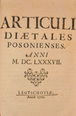 carte veche; Articuli diaetales Posonienses Anni MDCLXXXII
