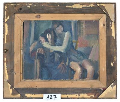 pictură de șevalet - Iser, Iosif; Odaliscă șezând; Bătrân șezând în fotoliu cu o tânără balerină (verso)