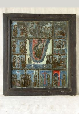 icoana pe sticla - PAVEL ZAMFIR (?); Prăznicar cu Învierea Mântuitorului Iisus Hristos