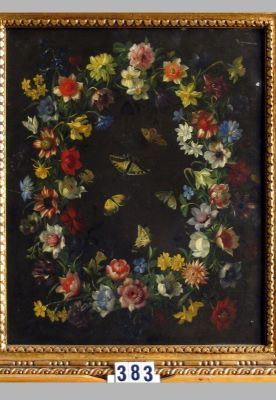 pictură de șevalet - Brueghel, Jan; Ghirlandă de flori cu cinci fluturi  (în registrul inventar: Cunună de flori cu cinci fluturi)
