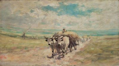 pictură de șevalet - Grigorescu, Nicolae; Car cu boi (pe Valea Doftanei)