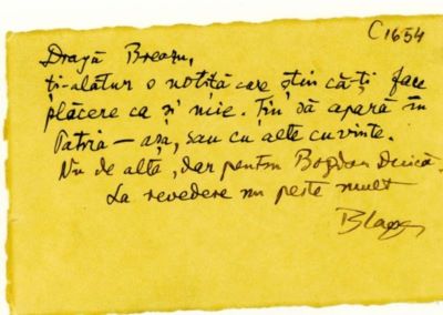 scrisoare - Blaga, Lucian; Blaga îl roagă pe Breazu să publice în 