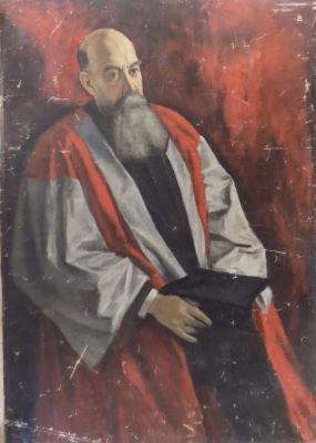 pictură de șevalet - Iorga, Magda(lena); Portret(ul lui Nicolae) Iorga (în roba de doctor honoris causa al Universității Oxford)