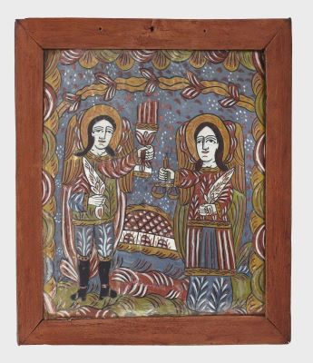 icoană pe sticlă - Deji, Ana (atribuit ); Sfinții Arhangheli Mihail și Gavril