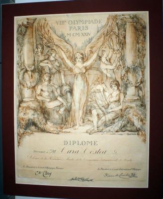 Comitetul Jocurilor Olimpice, Paris 1924; Diplomă acordată lui G. Cara-Costea pentru participarea la Jocurile Olimpice de vară din anul 1924