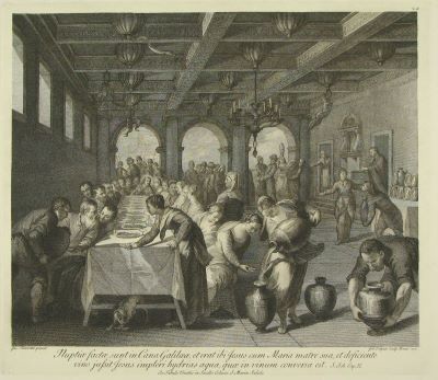 gravură - Volpato, Giovanni; (SC.); Robusti, Jacopo, numit Tintoretto; (PX.); Hamilton, Gavin; (EX.); [Nunta din Cana Galileii]; în registrul inventar: „Nunta din Canna”