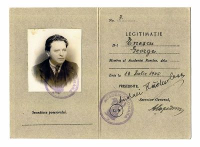carnet de identitate - Tipografia „Bucovina” I.E. Torouțiu, București; Legitimație de membru al Academiei Române aparținând lui George Enescu