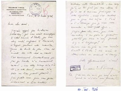 Maurice Vieux; scrisoare trimisă de Maurice Vieux lui George Enescu
