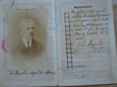 Ministere Royal des Affaire Etrangeres; Pașaport diplomatic a lui Alex. Lapedatu, consilier referent pe lângă Legația Regală a României la Paris, 1918-1920