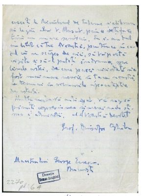Onisifor Ghibu; Scrisoare trimisă de Onisifor Ghibu din lagărul de la Caracal către George Enescu