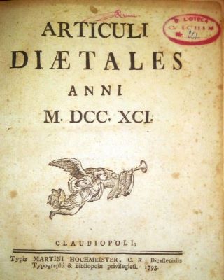 carte veche; Articuli Diaetales Anni M. DCC. XCI.