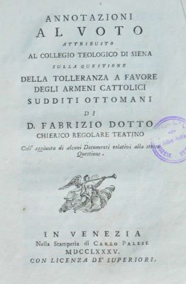 carte veche - Fabrizio Dotto, autor; Annotazioni al voto attribuito al Collegio teologico di Siena