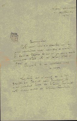 corespondență - Scrisoarea a fost redactată de Nicolae Iorga; Scrisoare datată „21 septembrie 1924, Vălenii de Munte“, adresată de Nicolae Iorga Alexandrinei Vornicelu