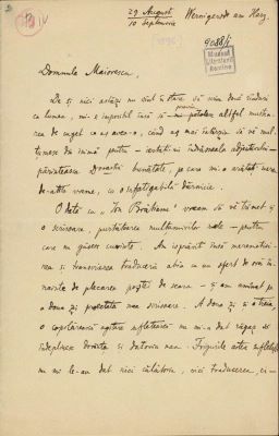 manuscris - Scrisoarea a fost redactată de Ion A. Rădulescu; Scrisoare datată „29 august/10 septembrie 1896, Wernigerode am Harz“, adresată lui Titu Maiorescu de Ion A. Rădulescu