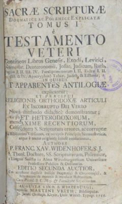 carte veche - Widenhofer, Francisc  (autor); Sacrae Scripturae Dogmatice ac Polemice Explicatae