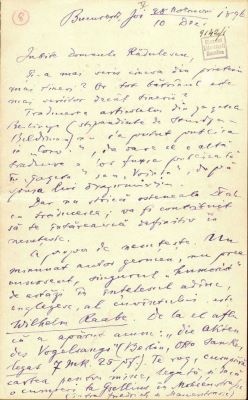Scrisoarea a fost redactată de Titu Maiorescu; Scrisoare datată „Joi, 28 noiembrie/10 decembrie 1896, București“, adresată de Titu Maiorescu lui Ion A. Rădulescu