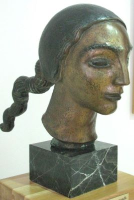 sculptură ronde bosse, bronz patinat patinat - Irimescu, Ion; Portret de fată cu coadă II