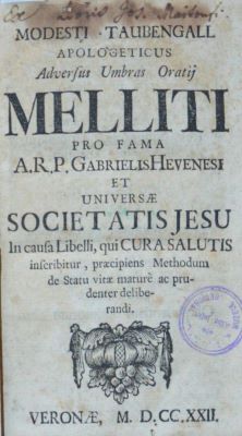 carte veche - Marcus Hansiz, autor; Modesti Taubengall Apologeticus, adversus Umbras Oratij Melliti