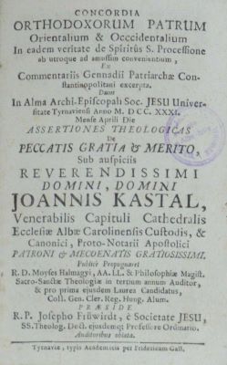 carte veche - Christophor Peichich, Moyses Halmagyi, autori; Concordia orthodoxorum Patrum orientalium et occidentalium