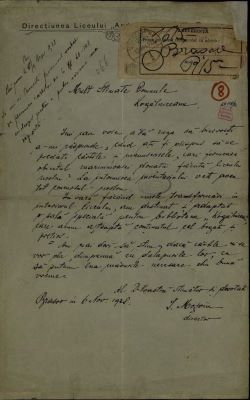 Scrisoarea a fost redactată de directorul Liceului „Andrei Șaguna“ din Brașov, I. Negoiu; Scrisoare datată „6 noiembrie 1928, Brașov“, adresată de I. Negoiu  lui Vasile Kogălniceanu