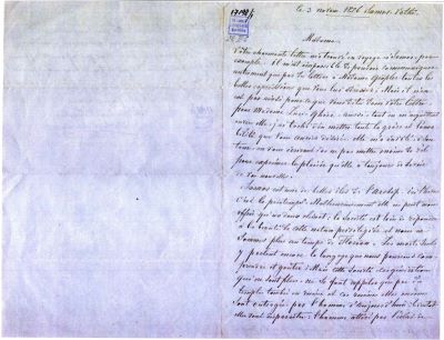 manuscris - Document redactat de Dimitrie Bolintineanu; Scrisoare datată „3 noiembrie 1856, Samos. Vathi“, adresată de Dimitrie Bolintineanu Sofiei Kretzulescu