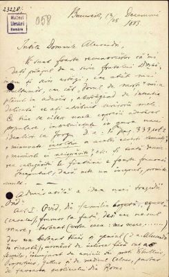 Scrisoarea a fost redactată de Titu Maiorescu; Scrisoare datată „13/25 decembrie 1883, București“, adresată de Titu Maiorescu lui Vasile Alecsandri