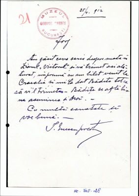 Scrisoare trimisă de preotul Ion Enescu nepotului său George Enescu