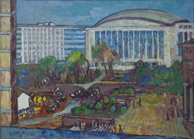 pictură de șevalet - Spiridon, Gheorghe; Construcții în București (Sala Palatului în construcții)