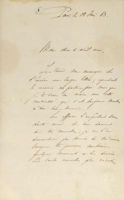 corespondență - Scrisoarea a fost redactată de Iancu Alecsandri.; Scrisoare datată „12 iunie 1863, Paris“, adresată de Iancu Alecsandri lui Costache Negri.