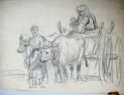 desen - Szathmári, Carol Popp de; Car cu boi și țărancă