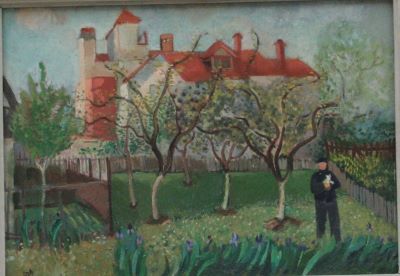 pictură de șevalet - Dem-Bălăcescu, Lucia; Casa Arghezi (Tudor Arghezi în față la Mărțișor)