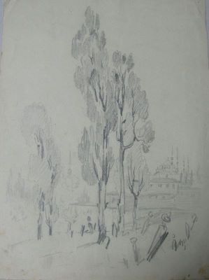 desen - Szathmári, Carol Popp de; Copaci în cimitirul din cartierul Skutari, la Constantinopol