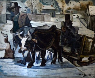 pictură de șevalet - Maxy, Max Hermann; Sanie cu boi