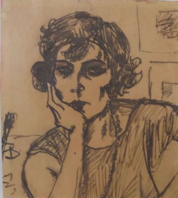 desen - Tonitza, Nicolae; Portret de femeie - studiu pentru pictura „Spleen
