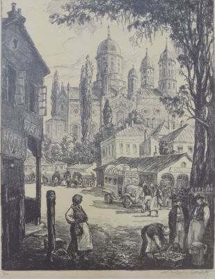 gravură - Poitevin-Skeleti, Alexandru; Hanul Radu Vodă din ciclul „București pitoresc”
