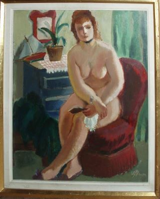 tablou - Bălăcescu-Demetriade, Lucia; Nud în fotoliu roșu