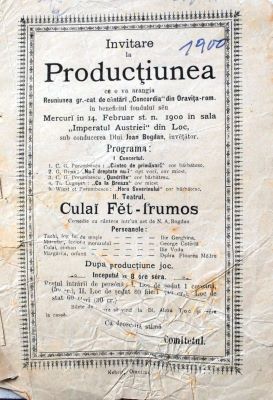 Tipografia Josef Kehrer; Invitație la spectacolul organizat de Reuniunea „Concordia”