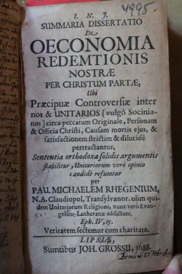 carte veche - Paulus Michael Rhegenium; Summaria dissertatio oeconomia redemtionis nostre
