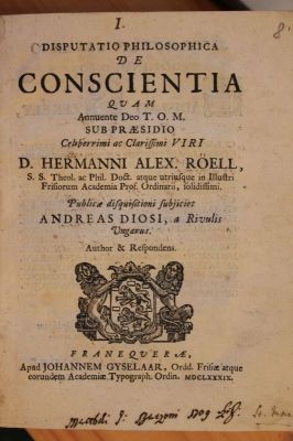 carte veche - D. Hermann Alex. Röell (Defens. Andreas Diosi); Disputatio Philosophica de Conscientia