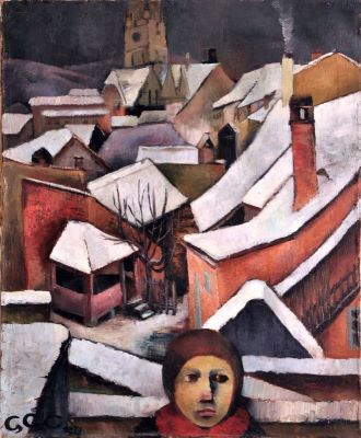 pictură de șevalet - Csáki-Kopony, Grete; Peisaj de iarnă din Sibiu