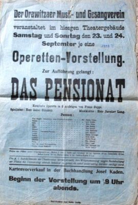 Tipografia Iosef Kaden; Afiș al operetei „Das Pensionat” de Franz Suppe