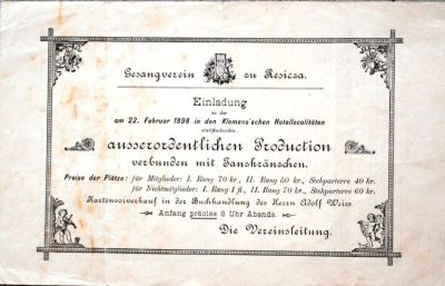 Tipografia Adolf Weiss; Invitație la spectacol de muzică și teatru
